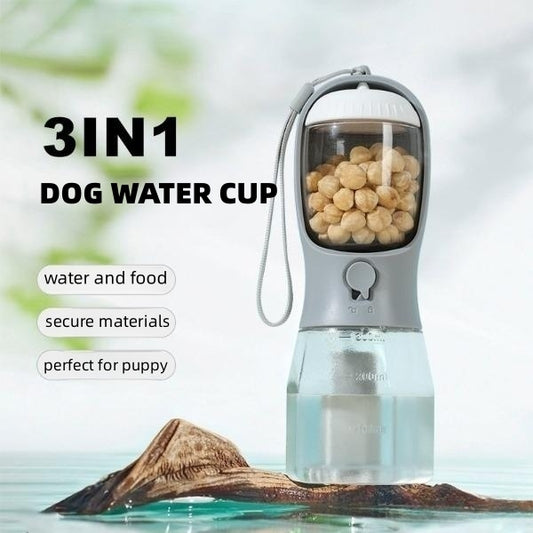PawJoy 3-in-1 Portable Dog Water Bottle โ Drink, Feed & Waste Bag