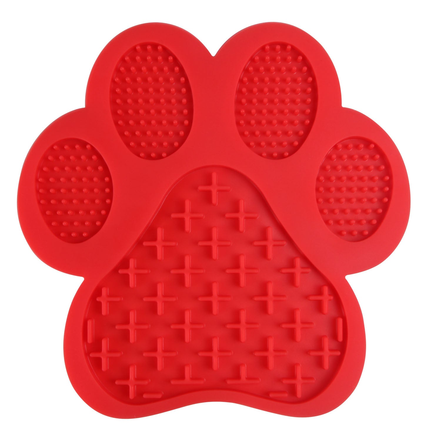 Red paw-shaped silicone bath lick pad