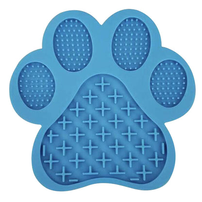 Blue paw-shaped silicone bath lick pad