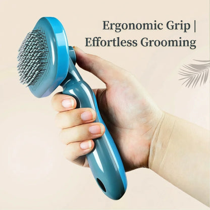 Self-cleaning slicker brush ergonomic grip detail