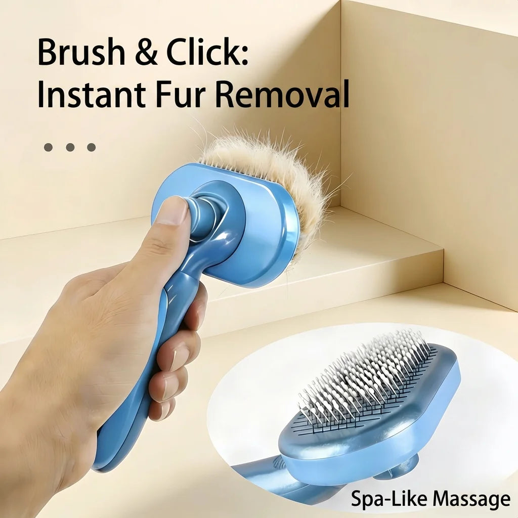 Self-cleaning slicker brush collecting loose fur