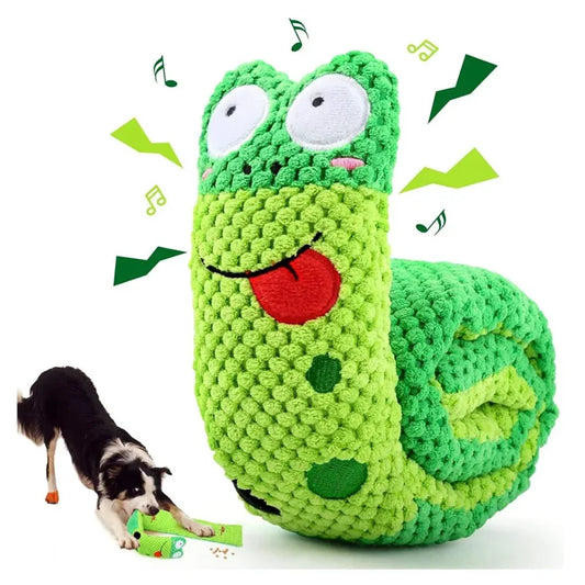 PawJoy Snail Puzzle Toy for Dogs — Interactive Squeaky Plush, Slow Feeder, Foldable Hide & Seek Toy
