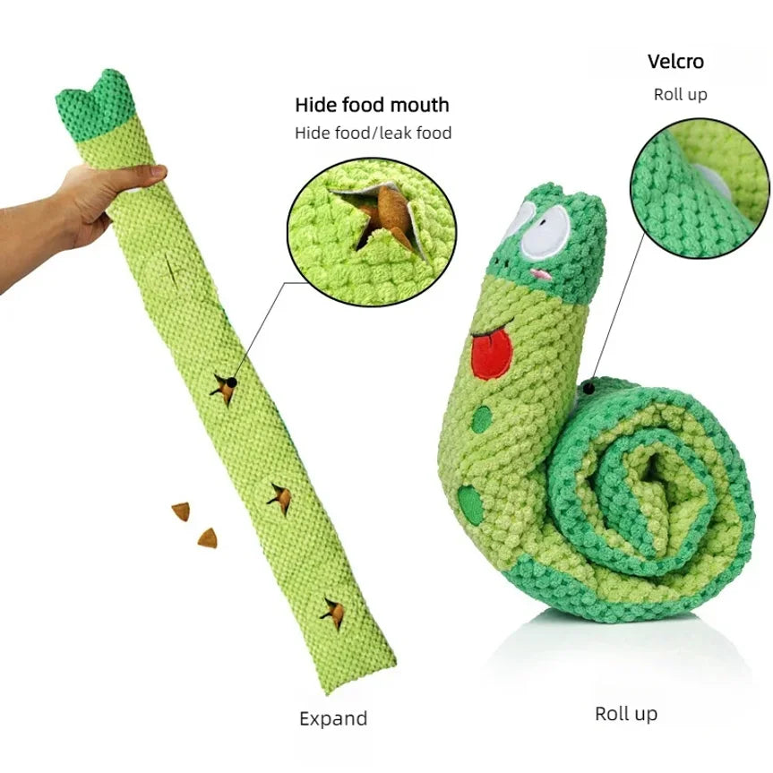 PawJoy Snail Puzzle Toy for Dogs — Interactive Squeaky Plush, Slow Feeder, Foldable Hide & Seek Toy