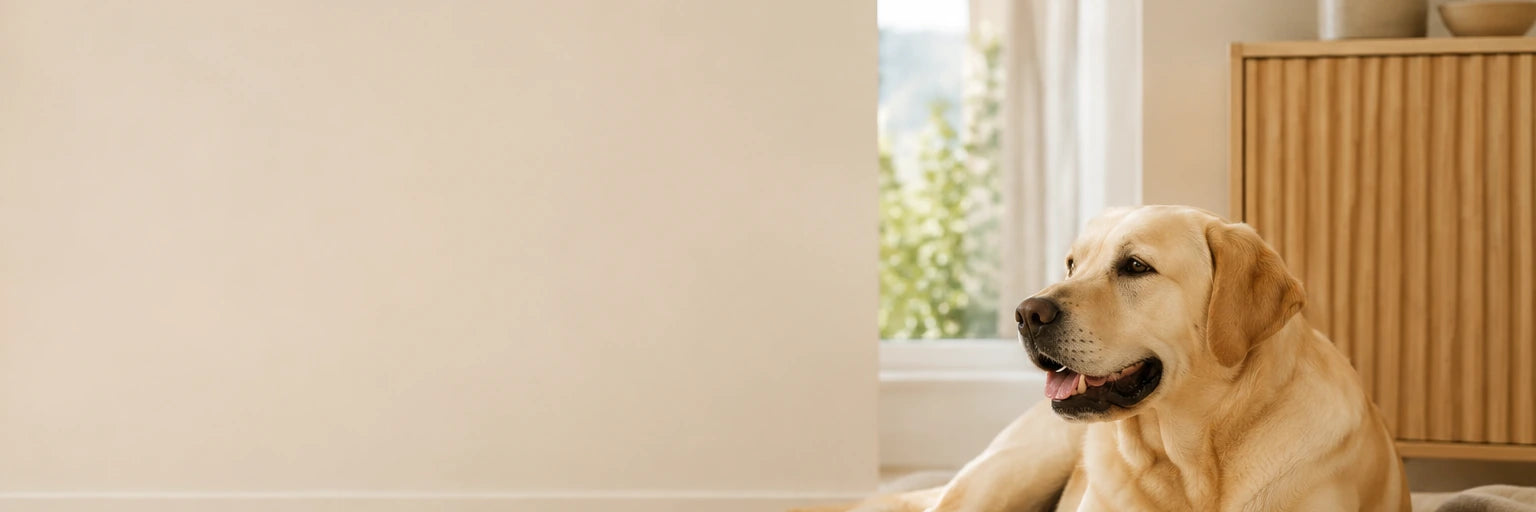 Relaxed dog in a cozy modern home