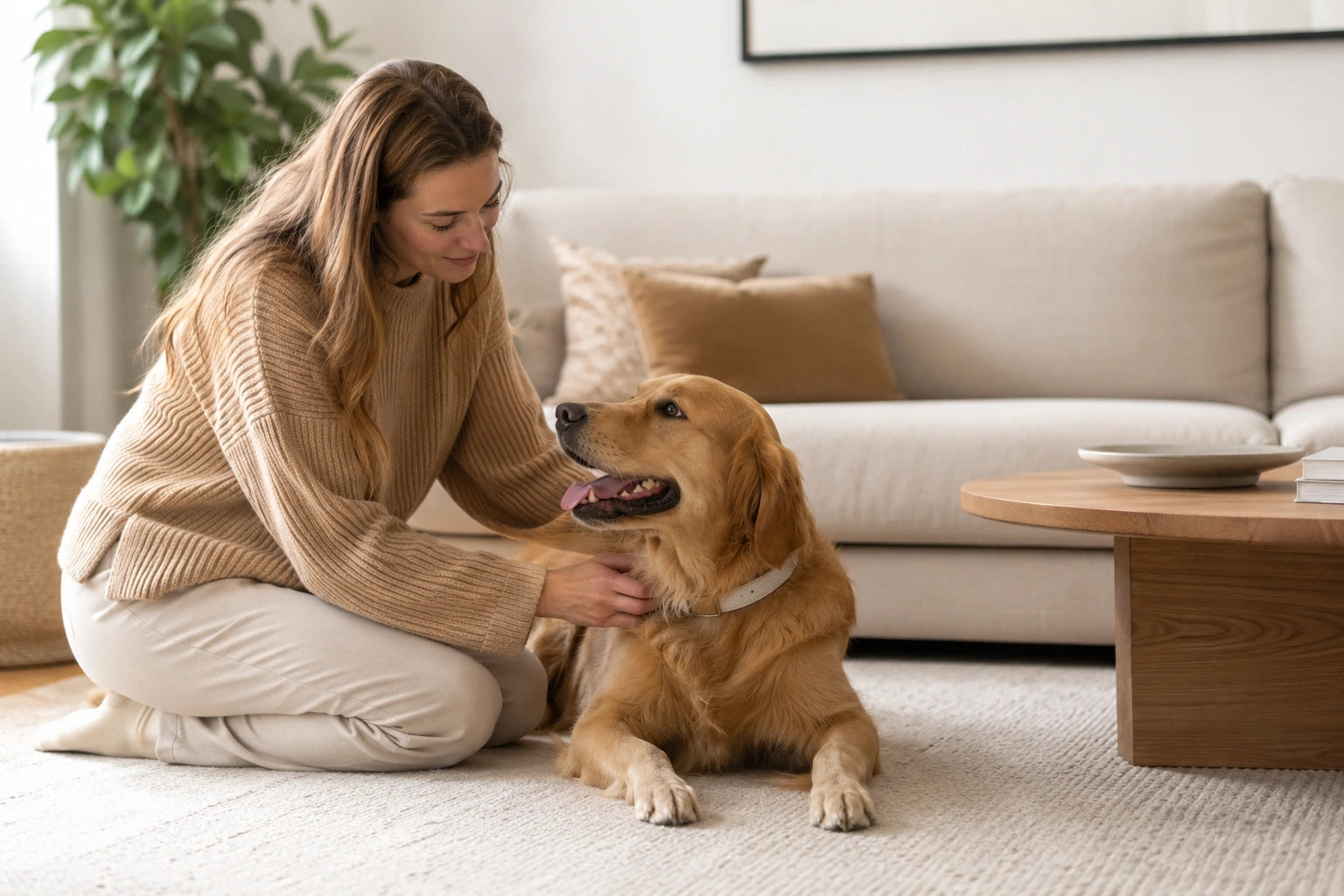 Dog and owner sharing an everyday moment at home